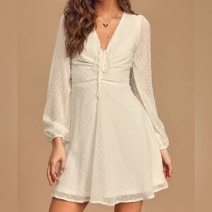White Dotted Long Sleeve Dress
